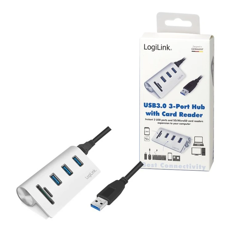LogiLink CR0045 huby i koncentratory USB 3.2 Gen 1 (3.1 Gen 1) Type-A 5000 Mbit/s Srebrny