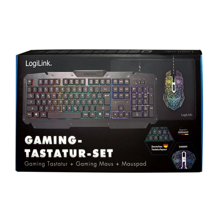 LogiLink ID0185 klawiatura Dołączona myszka Gaming USB QWERTY Angielski Czarny