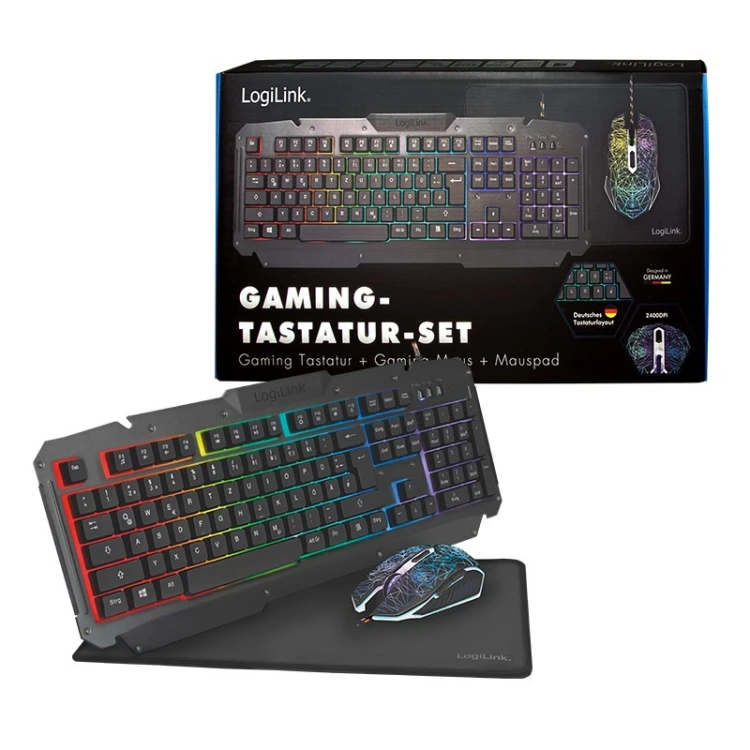 LogiLink ID0185 klawiatura Dołączona myszka Gaming USB QWERTY Angielski Czarny