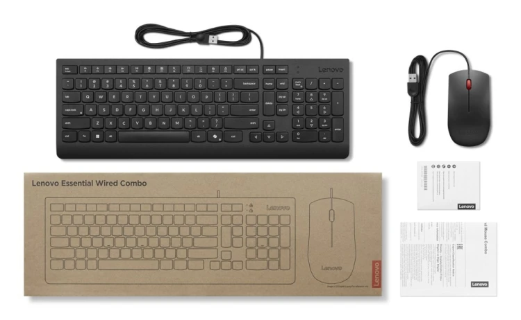 Podstawowe Lenovo | Kombinacja klawiatury i myszy | Przewodowe | Euro amerykańskie | Czarny