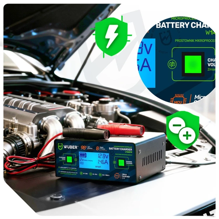 Prostownik mikroprocesorowy samochodowy 10A 6-150 Ah 2-24 V W14018 WUBER