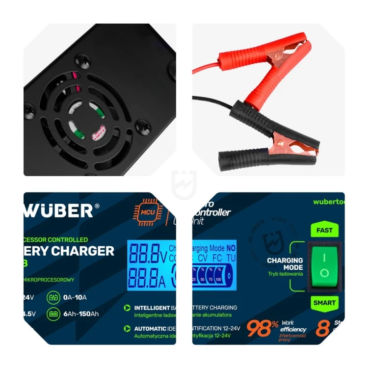 Prostownik mikroprocesorowy samochodowy 10A 6-150 Ah 2-24 V W14018 WUBER
