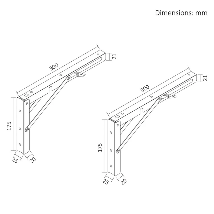 MACLEAN UCHWYT SKŁADANY POD PÓŁKĘ ŚCIENNĄ UCHWYT SKŁADANY PÓŁKI ŚCIENNEJ MACLEAN, MIN 250MM, MAX 500MM, MAX 50KG, 2 SZTUKI, M