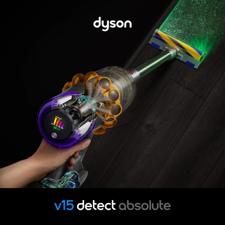 Dyson V15 Detect Absolute Odkurzacz stojący 2 w 1 Bateria Suchy HEPA Bez worka 0,77 l Stal nierdzewna