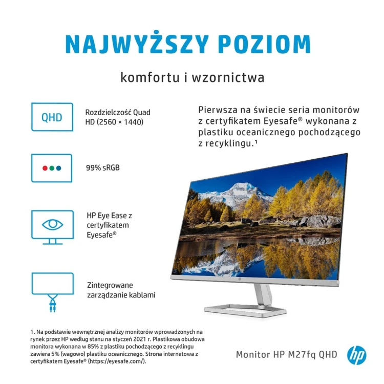 HP M27fq QHD Monitor monitor komputerowy 68,6 cm (27") 2560 x 1440 px Quad HD LCD Srebrny