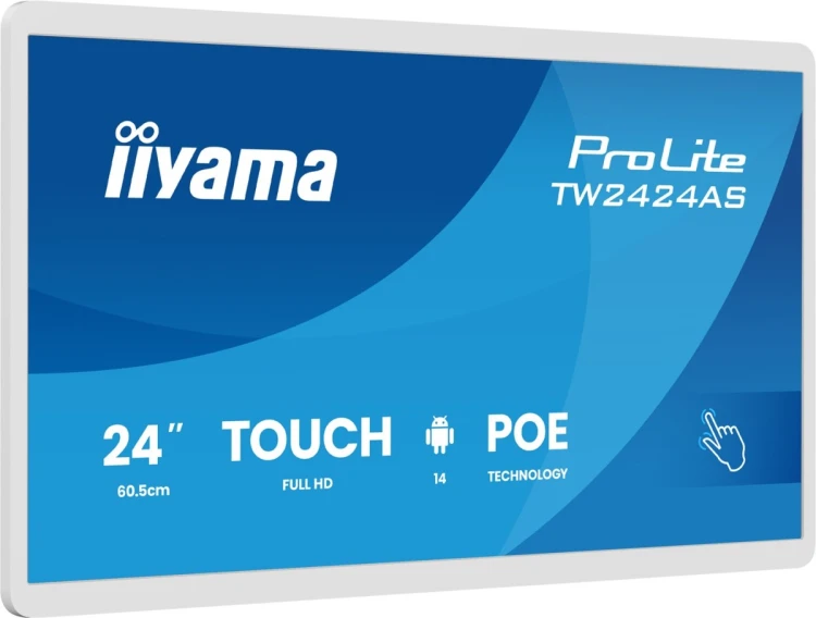 iiyama TW2424AS-W3P signage display Interaktywny płaski panel 60,5 cm (23.8") LCD Wi-Fi 450 cd/m2 Full HD Biały Ekran dotykowy Procesor wbudowany Andr