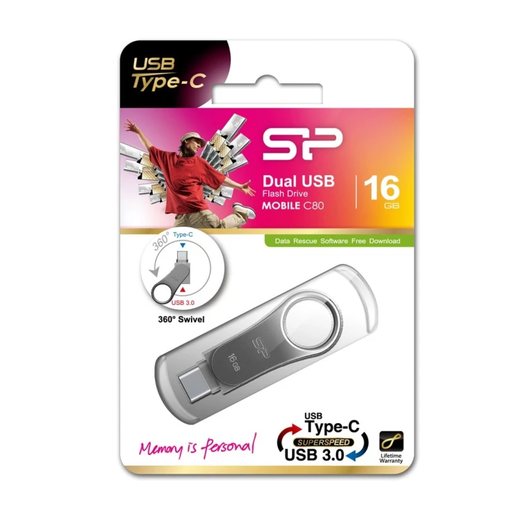Silicon Power Mobile C80 pamięć USB 16 GB USB Type-A / USB Type-C 3.0 (3.1 Gen 1) Tytan