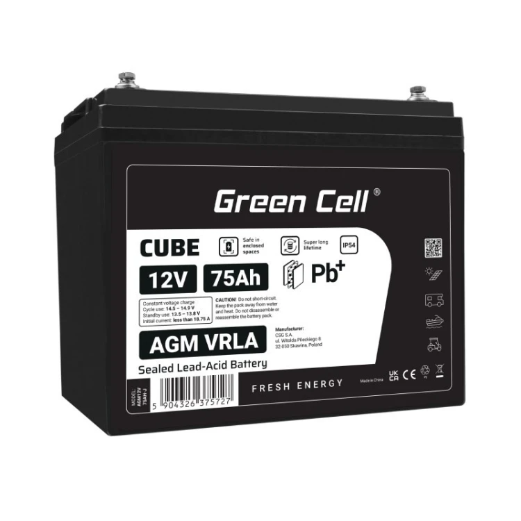 Green Cell AGM12V75AH-J akumulator Ołowiany (VRLA) 12 V 75 Ah