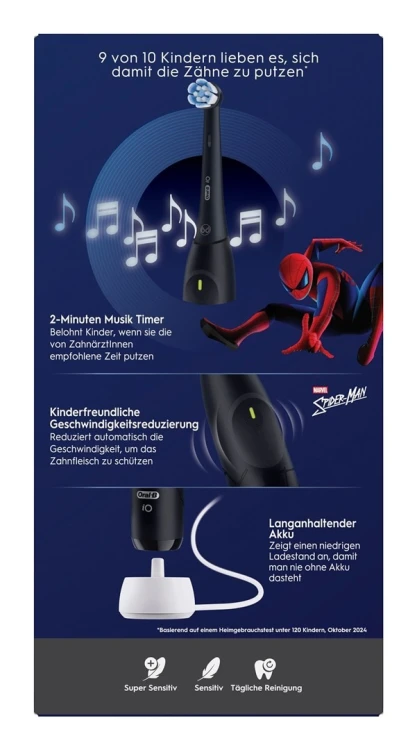 Oral-B iO Kids Spiderman Dziecko Obrotowa szczoteczka do zębów Czarny