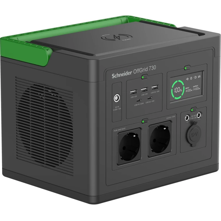 Przenośna elektrownia APC OffGrid 730, 738 Wh litowo-jonowa, LCD, 2 gniazda CEE 7/3 Schuko, Sinewave, 3 USB-A, 2 USB-C, Ładowarka bezprzewodowa