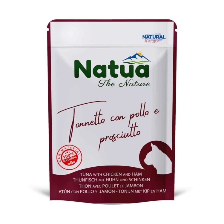 Natua Natural tuńczyk i kurczak z szynką mokra karma dla kota 70g