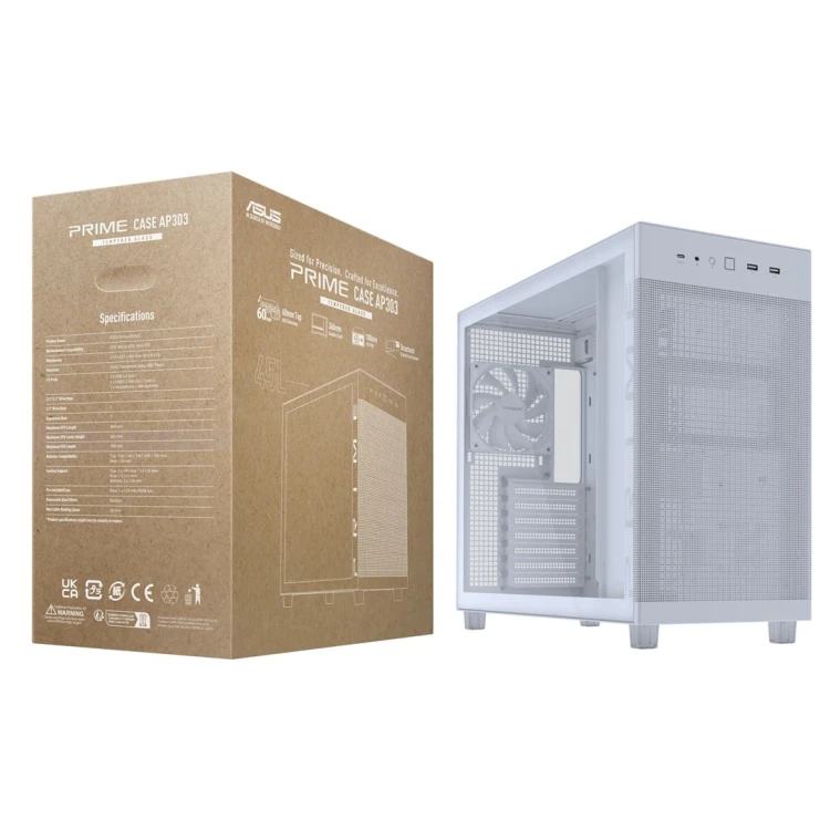 ASUS PRIME AP303 TG White Midi Tower Biały