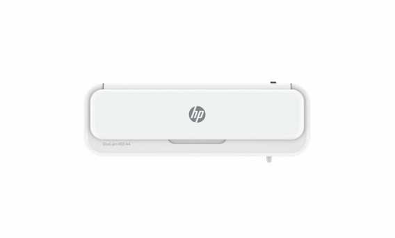 HP ONELAM Laminator 400 A4, na zimno/ciepło, zintegrowany trymer, zaokrąglacz rogów, prędkość 40cm/min + 15 folii: 3xA4, 4xA5, 4xA6, 4xB-CARD, biały