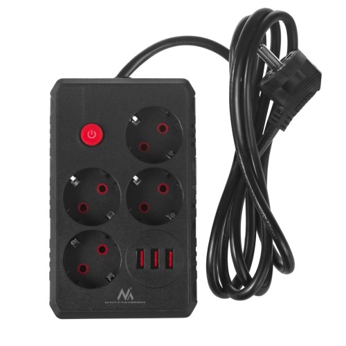 MACLEAN LISTWA ZASILAJĄCA, PRZEDŁUŻACZ 4 GNIAZDA + 3XUSB, 110-240V AC 50/60HZ, 2.1A MAX 2500W, 1,5M, CZARNA MCE392 B