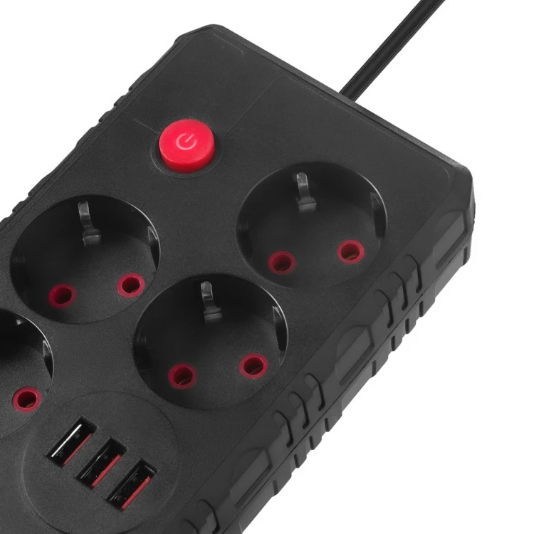 MACLEAN LISTWA ZASILAJĄCA, PRZEDŁUŻACZ 4 GNIAZDA + 3XUSB, 110-240V AC 50/60HZ, 2.1A MAX 2500W, 1,5M, CZARNA MCE392 B