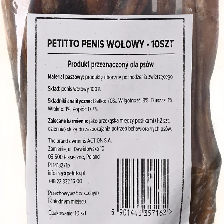 PETITTO Penis Wołowy - gryzak dla psa - 10szt