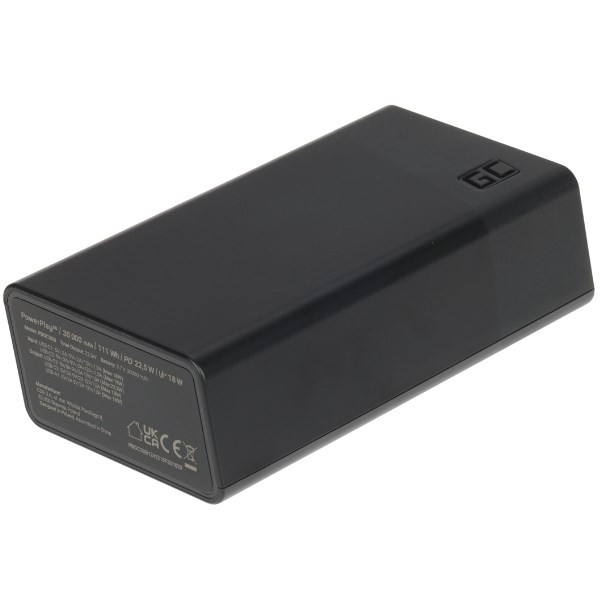 Powerbank Greencell PowerPlay 30 - czarny 30 000mAh, 22,5W, 4 porty