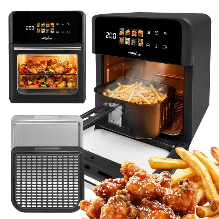 GREENBLUE FRYTKOWNICA BEZTŁUSZCZOWA AIR FRYER, MOCNA 1800W, POJEMNOŚĆ 10L, 8 PROGRAMÓW, AKCESORIA, TIMER GB950