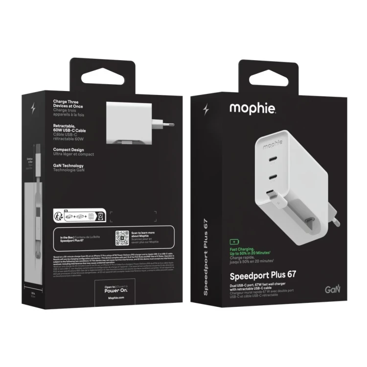 mophie Speedport 67 Uniwersalne Biały Prąd przemienny Szybkie ładowanie Wewnętrzna