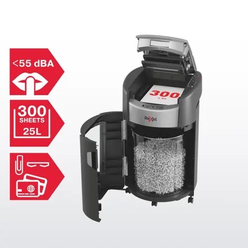 Niszczarka Rexel ShredMax AutoFeed+ 300X, P4, 300 kartek, 25 l kosz
