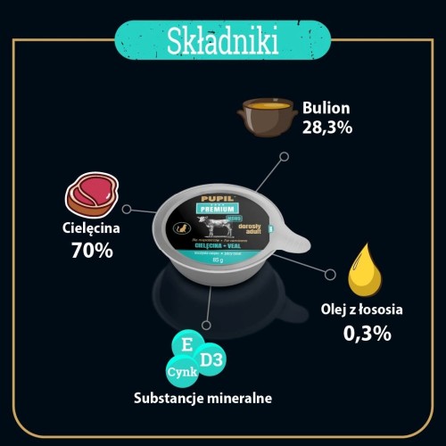 PUPIL PREMIUM GOLD ADULT Cielęcina karma dla kota 85g