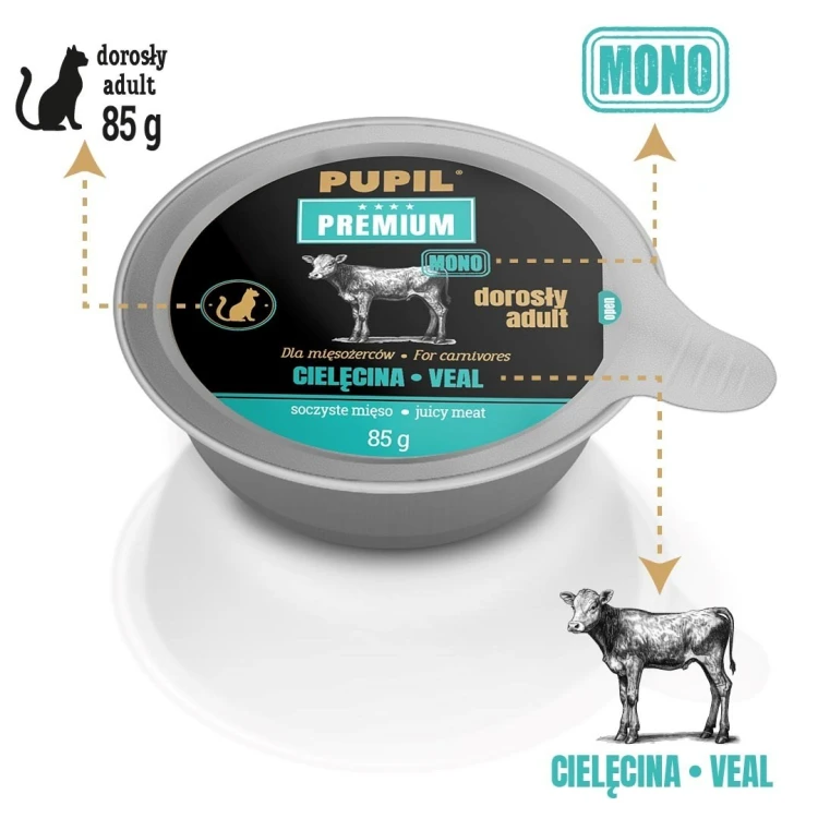 PUPIL PREMIUM GOLD ADULT Cielęcina karma dla kota 85g