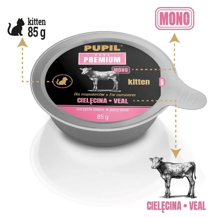 PUPIL PREMIUM GOLD KITTEN Cielęcina karma dla kota 85g