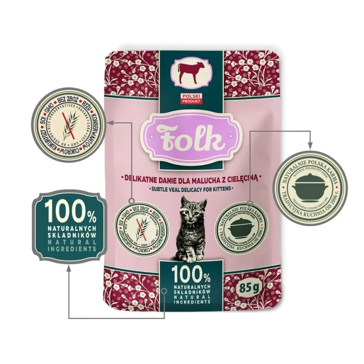 FOLK Kitten Delikatne danie dla malucha z cielęciną saszetka karma dla kota 85g
