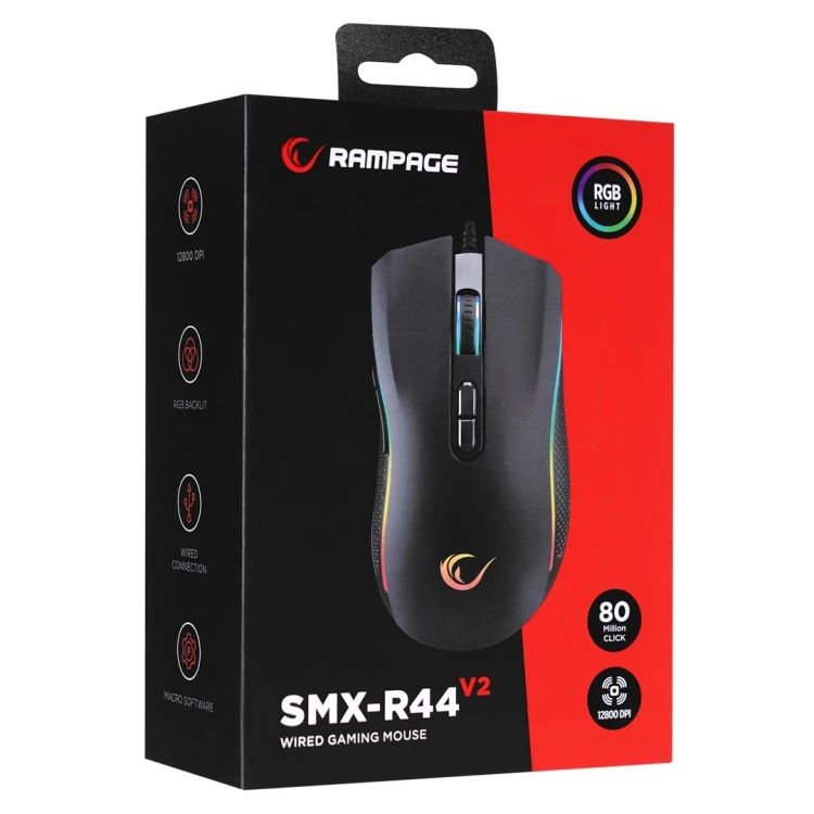 RAMPAGE MYSZ SMX-R44 V2 MACRO BLACK 12800 DPI RGB LED