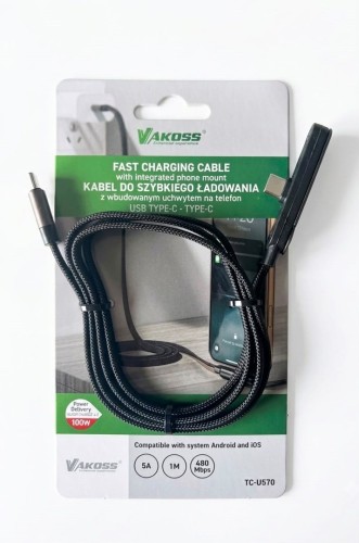 VAKOSS KABEL Z FUNKCJĄ STOJAKA 2XTYPE-C 1M 100W 5A