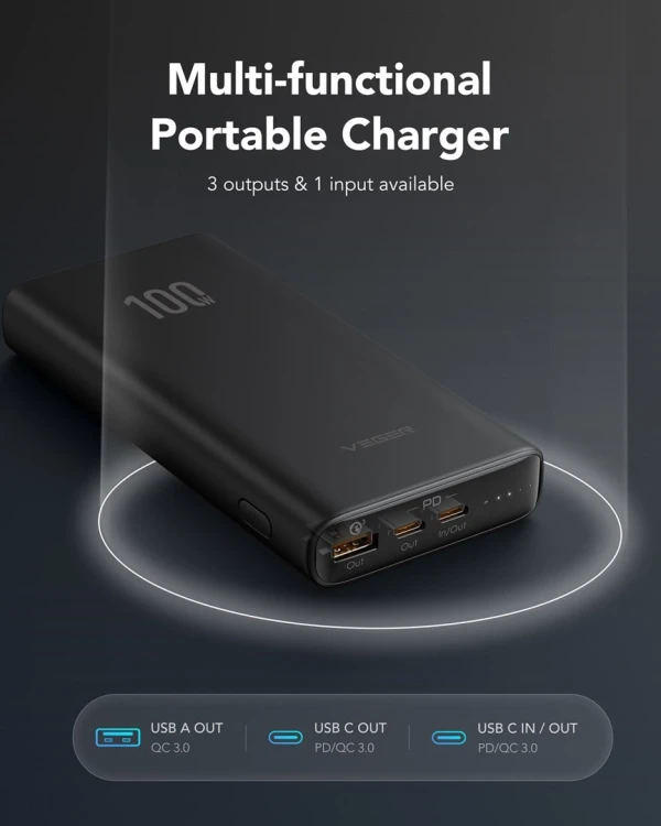 VEGER T100 bank mocy Litowo-jonowa (Li-Ion) 20000 mAh Czarny
