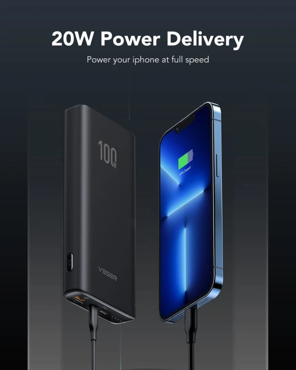 VEGER T100 bank mocy Litowo-jonowa (Li-Ion) 20000 mAh Czarny