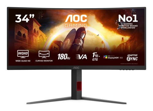 AOC G4 CU34G4CAP monitor komputerowy 86,4 cm (34") 3440 x 1440 px UltraWide Quad HD LCD Czarny, Czerwony