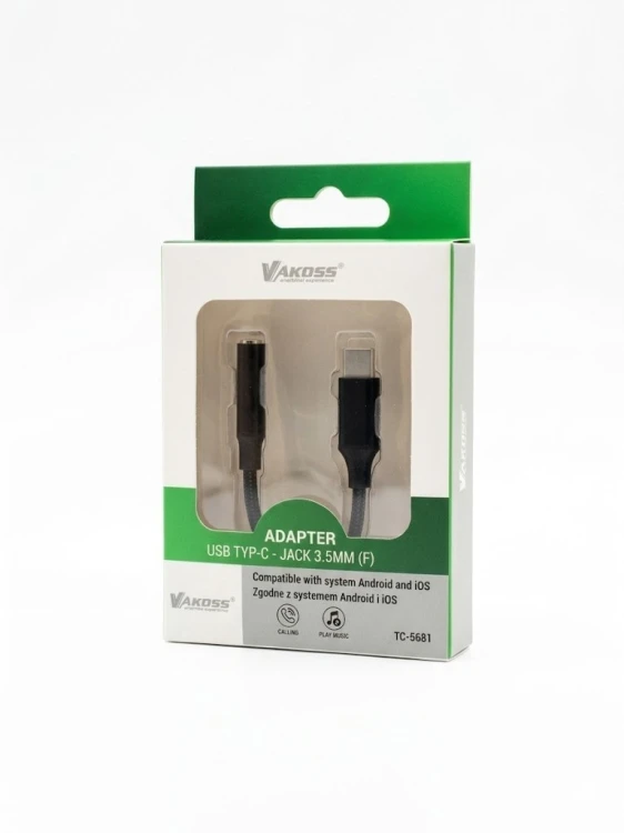 VAKOSS ADAPTER DO SŁUCHAWEK TYPE-C – MINI JACK 3.5MM TC-5681 CZARNY
