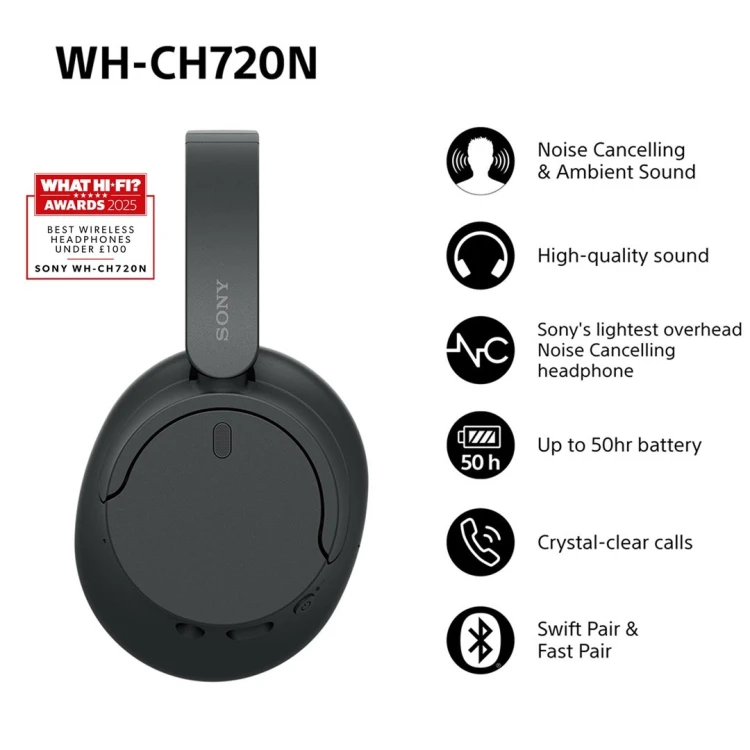 Sony WH-CH720 Over-Ear Noise Cancelling Black