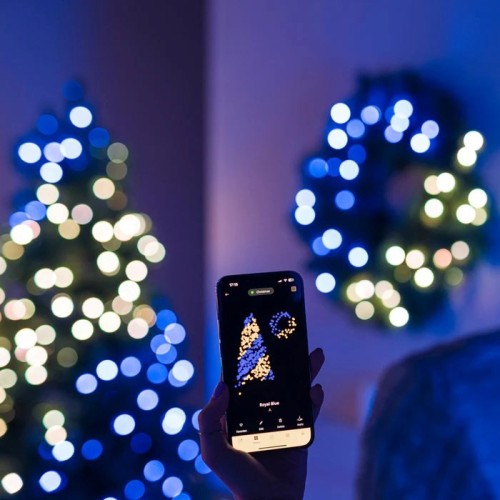 Twinkly Wstępnie oświetlony wieniec – 50 RGB LED, Regal 24" zielony przewód, typ wtyczki C