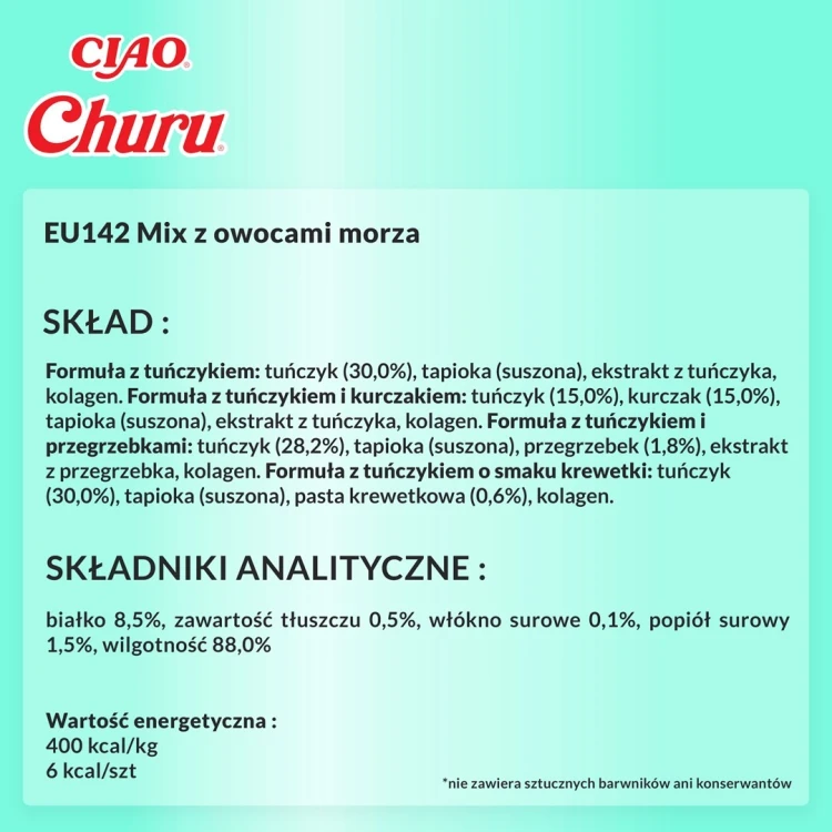 INABA CHURU Varietes Tuńczyk Owoce m- kot 40x14 g