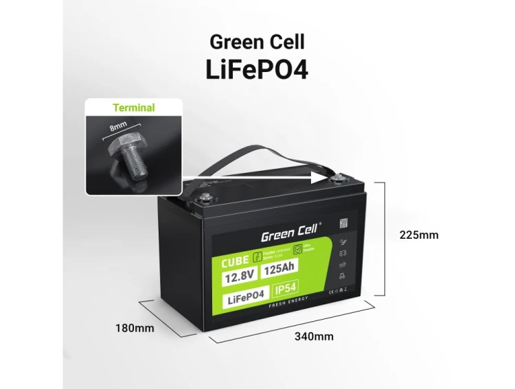 GREEN CELL AKUMULATOR LIFEPO4 CUBE 125AH 12V/12.8V 1600WH LFPGC12V125AH