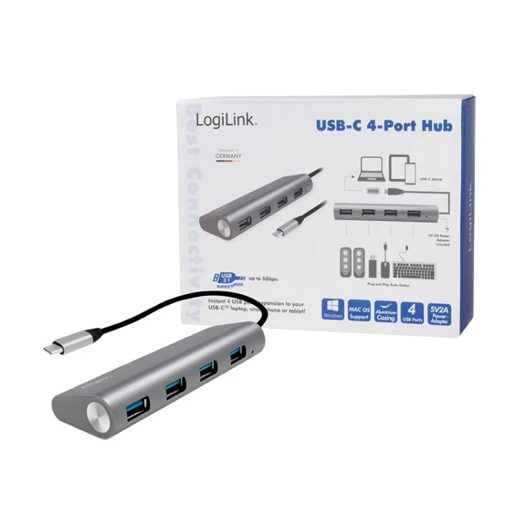LogiLink UA0309 huby i koncentratory USB 3.2 Gen 1 (3.1 Gen 1) Type-C 5000 Mbit/s Szary
