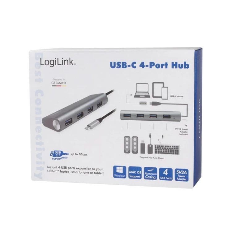LogiLink UA0309 huby i koncentratory USB 3.2 Gen 1 (3.1 Gen 1) Type-C 5000 Mbit/s Szary