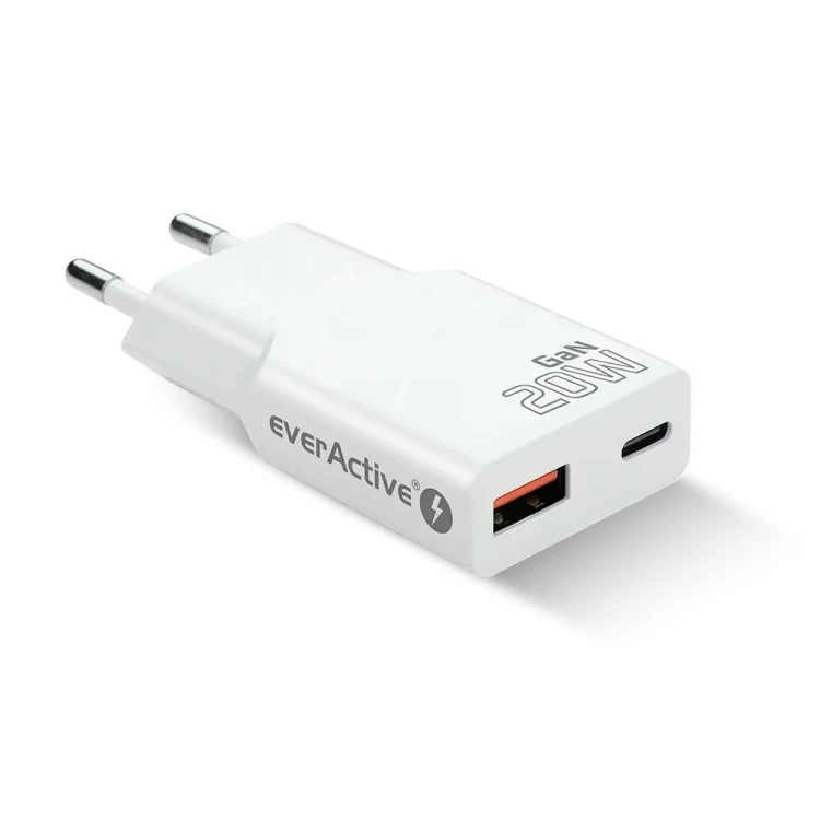 EVERACTIVE ŁADOWARKA SIECIOWA 1 X USB, 1 X USB-C QUICK CHARGE 3.0 20W SUPER SLIM BIAŁA SC-340Q