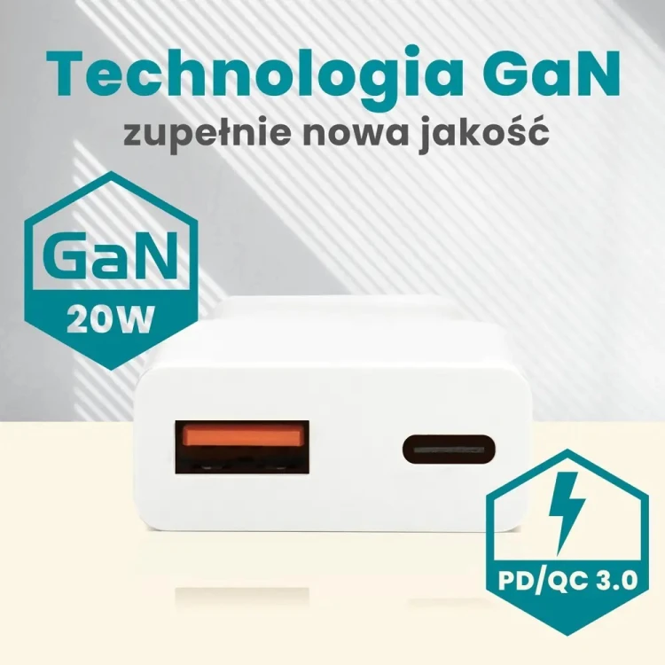 EVERACTIVE ŁADOWARKA SIECIOWA 1 X USB, 1 X USB-C QUICK CHARGE 3.0 20W SUPER SLIM BIAŁA SC-340Q