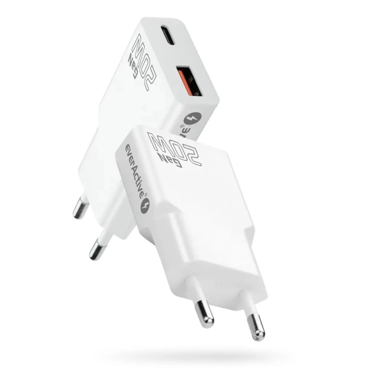 EVERACTIVE ŁADOWARKA SIECIOWA 1 X USB, 1 X USB-C QUICK CHARGE 3.0 20W SUPER SLIM BIAŁA SC-340Q