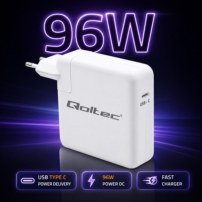 QOLTEC ŁADOWARKA 96W | USB-C | 5-20V | 3-4.8A