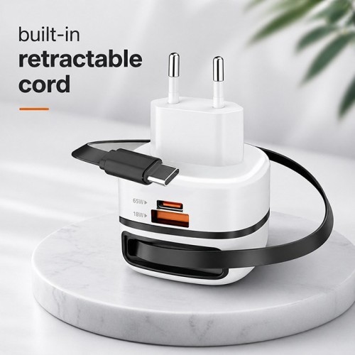 QOLTEC ŁADOWARKA SIECIOWA GAN 65W | USB-C PD PPS | 5-20V | 3-3.25A