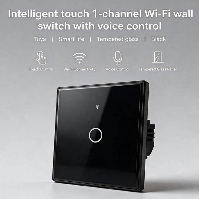 QOLTEC WŁĄCZNIK/WYŁĄCZNIK ŚWIATŁA | DOTYKOWY 1-KANAŁOWY | WI-FI | TIMER | TUYA | CZARNY