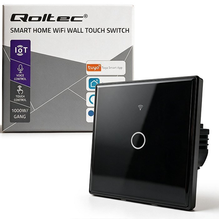 QOLTEC WŁĄCZNIK/WYŁĄCZNIK ŚWIATŁA | DOTYKOWY 1-KANAŁOWY | WI-FI | TIMER | TUYA | CZARNY