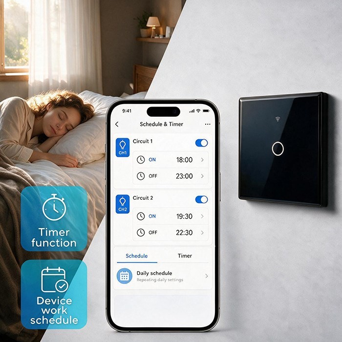 QOLTEC WŁĄCZNIK/WYŁĄCZNIK ŚWIATŁA | DOTYKOWY 1-KANAŁOWY | WI-FI | TIMER | TUYA | CZARNY