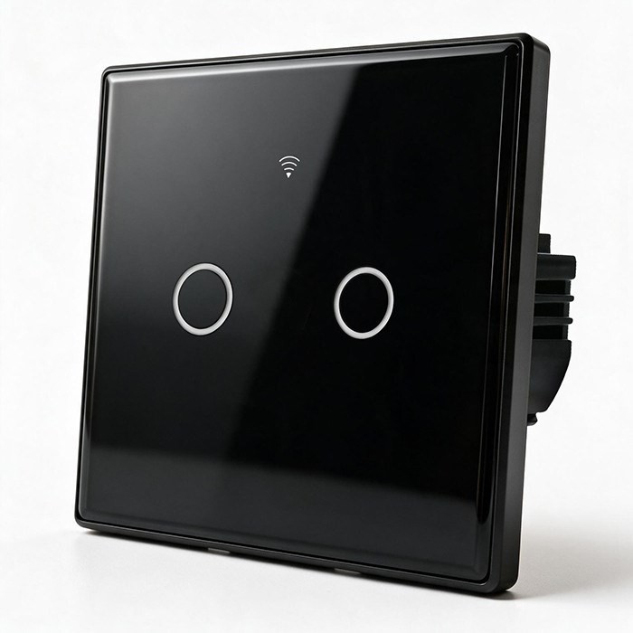 QOLTEC WŁĄCZNIK/WYŁĄCZNIK ŚWIATŁA | DOTYKOWY 2-KANAŁOWY | WI-FI | TIMER | TUYA | CZARNY