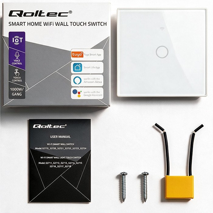 QOLTEC WŁĄCZNIK/WYŁĄCZNIK ŚWIATŁA | DOTYKOWY 1-KANAŁOWY | WI-FI | TIMER | TUYA | BIAŁY
